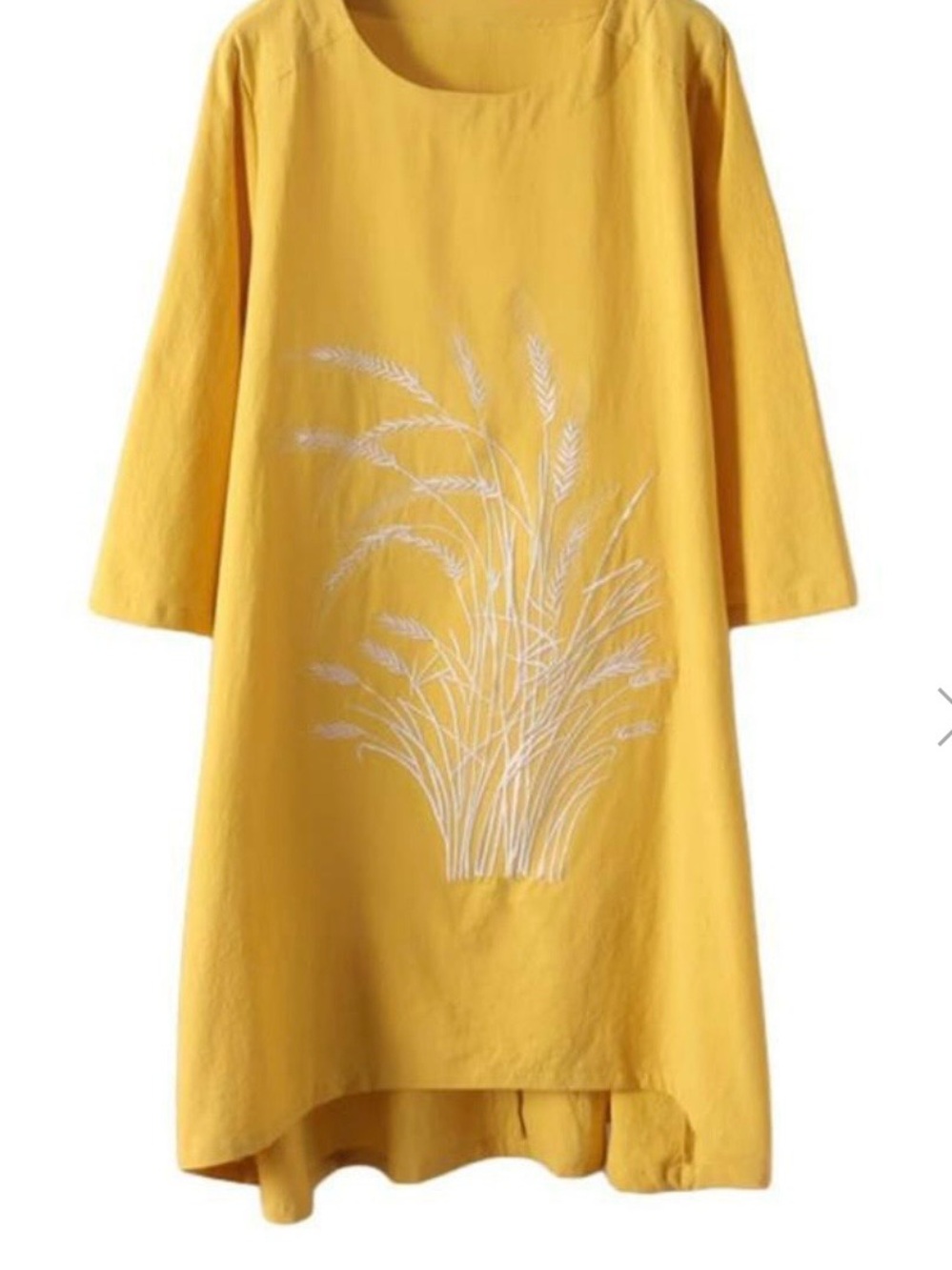 NWT Minibee Mustard Yellow Linen Wheat Embroidered Tunic Dress 2XL